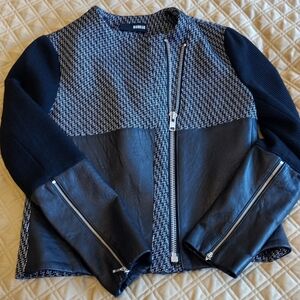 Black Gray Women Jacket Australian Made NICHOLAS Faux Leather Tweed-like Fabric